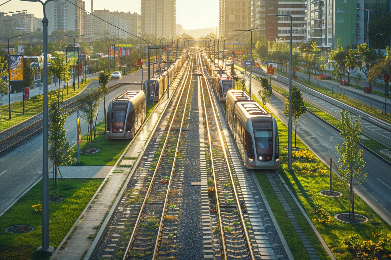 Vue aérienne colorée des différents moyens de transport à Sevran, illustrant une mobilité fluide et sans stress