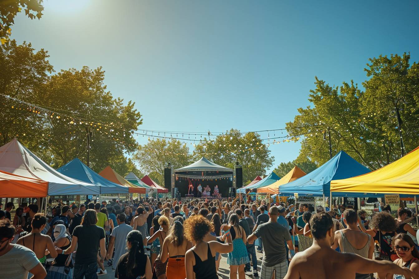 Foule enjouée célébrant lors d'un festival coloré à Sevran, transformant la ville en une fête extraordinaire.